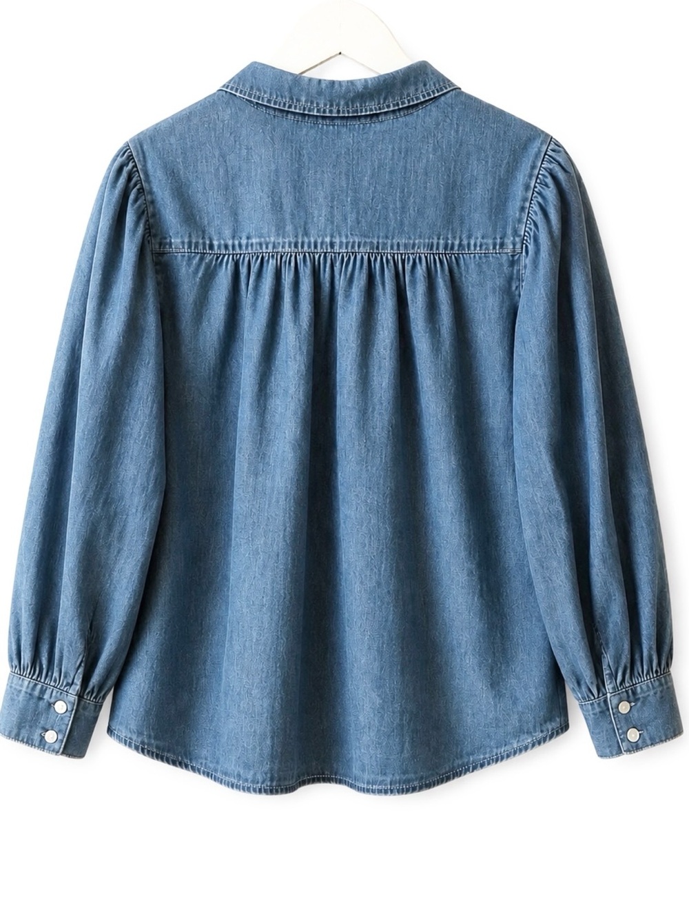 Porridge Anthropologie 100% Cotton Chambray Blouse | Balloon Sleeve Boho Top - Picture 6 of 6